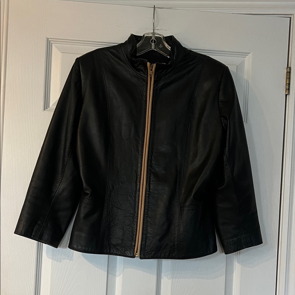 Classic Black Leather Zip Jacket for Women